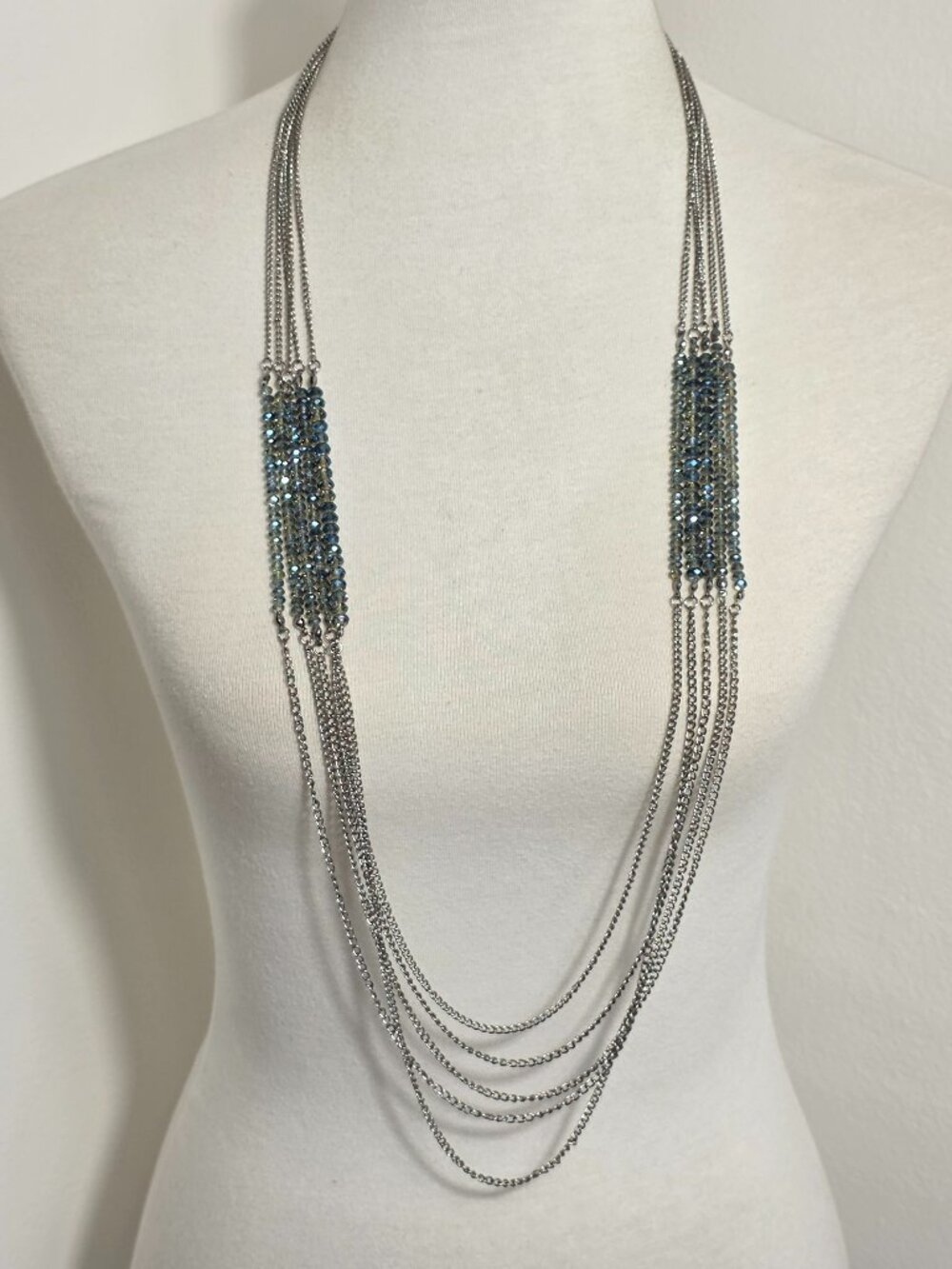 Simply Vera Wang Multi-Strand Necklace Silver-Tone Chain Blue Faceted Beads